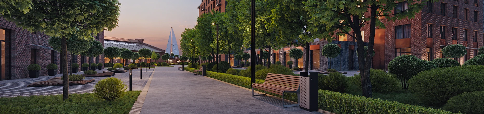 Парк со скамейками